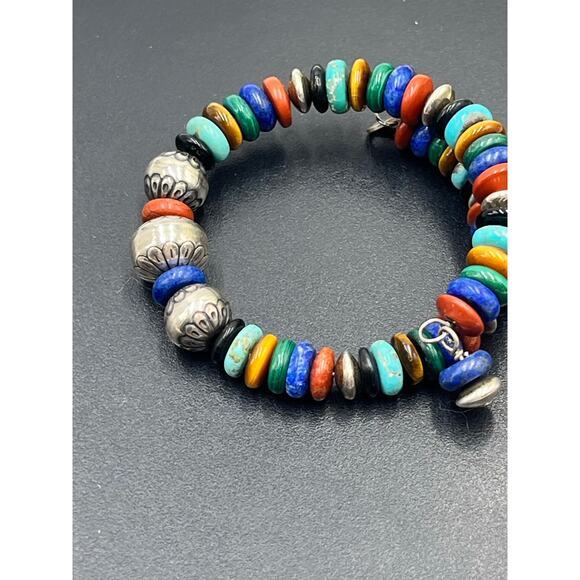 Carolyn Pollack Sterling Turquoise Onyx Malachite Jasper Lapis Coil Bracelet - Picture 5 of 6